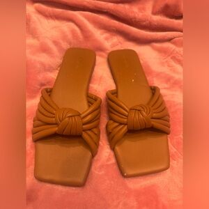 Women's Tan Knotted Slide Sandals
